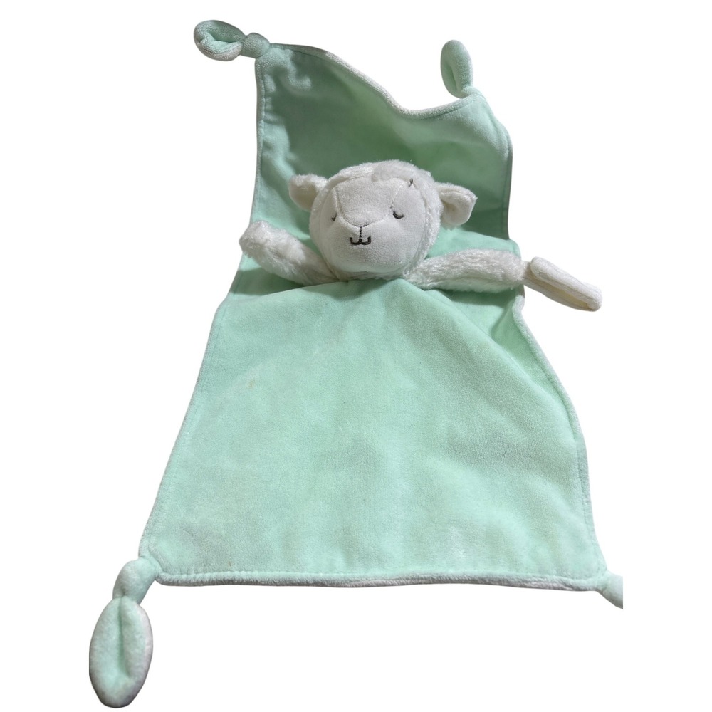 Carters Lamb Security Blanket Mint Green‎ White Sheep Lovey Plush Knotted 16x9